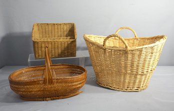Group Lot Of Wicker Baskets And Organizer
