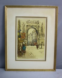 Vintage 1960s Rue St.Denis Paris Lithograph Print Signed By Artist Jan Korthals