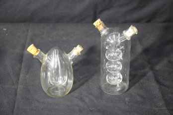 Two (2) Oil & Vinegar Cruet Artisan Nesting Glass Flask