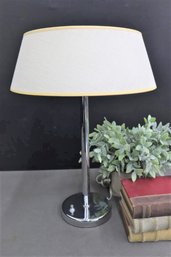 Twin Bulb Chrome Base And Post Lamp With Short Barrel Shade (needs Plug)
