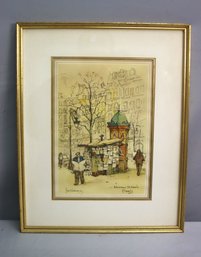 Vintage 1960s Boulevard St.Denis Paris Lithograph Print Signed By Artist Jan Korthals