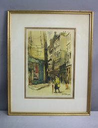 Vintage 1960s Rue Geoffroy L'Angevin Paris Lithograph Print Signed By Artist Jan Korthals