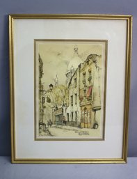 Vintage 1960s Rue Chevalier De La Barre Montmartre Lithograph Print Signed By Artist Jan Korthals