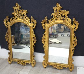 Pair Of Majestic Wood Carved Gold Gilt Mirrors