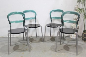 Set Of  Wien Calligaris Aluminum And Polycarbonate Green Chairs
