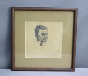 Vintage Pencil Sketch Self-Portrait Jules G. Harmon M.D.