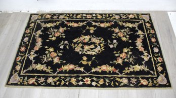 Hand-Tufted Wool Rug In Black With Floral Design, 3'6' X 5'6'