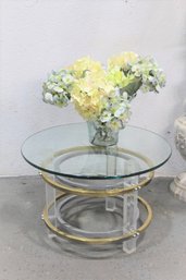 Spectacular 70s Charles Hollis Jones Style Lucite & Brass Ring Glass Top Side Table