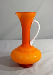 Vintage Hand Blown MCM Empoli Style Cased Glass Orange Two Tone Ewer