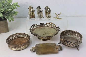 Group Lot Of Vintage Silver-Plate S&P Sets, Wine Bottle Coasters And More