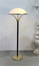 Bauhaus Meets Deco Mushroom Floor Lamp Brass-tone Hardware And Wood Post