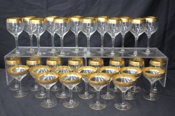 Vintage Stemmed Glassware With Gold Rim - Over 30