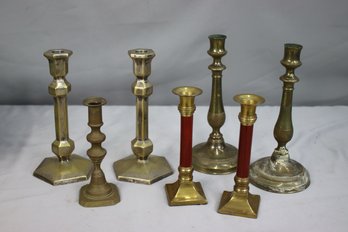 Group Lot Of Vintage Brass And Mixed Metal Candlesticks