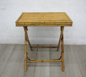 Vintage Rattan Bamboo Side Table- Folds Away