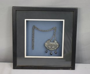 Vintage Chinese Silver-tone Long Life Lock Necklace Mounted In Shadowbox Frame