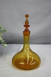 Vintage Blenko Hand Blown Glass Decanter With Pawn Finial Stopper