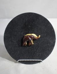 #49-- Liz Claiborne Signed Gold Tone And Brown Lucite Elephant Pin Brooch