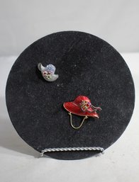 #48--Vintage Red Hat Brooch/Pendant And Crystal Hat Brooch Set