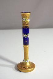 Cobalt Blue And Gold Gilded Porcelain Bud Vase With Hand-Painted Floral Accents