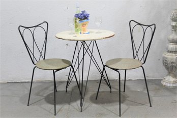 2 Of 2: Wood Fiber Round Table On Eifel Tower Style Base With Two Sweetheart Back Bistro Chairs