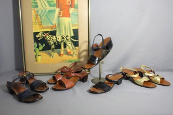 Group Of Leather Heel Sandals - Mixed Colors And Styles Size 6