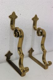 Pair Of Vintage Large  Brass Curtain Rod Brackets