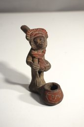 Vintage Hand-Carved Native American Style Clay Pipe