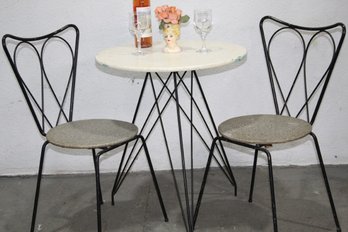 1 Of 2: Wood Fiber Round Table On Eifel Tower Style Base With Two Sweetheart Back Bistro Chairs