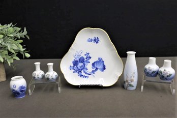 Group Lot Of Royal Copenhagen And  Bing & Grondahl Danish Porcelain Small Vases And A Triangle Dish