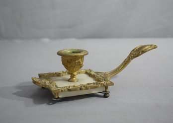 Vintage Brass  And Marble Hand Chamberstick