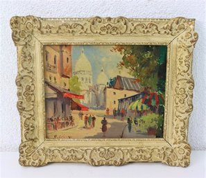 Superb Frame With Vintage Oil On Canvas Of Montmarte And Sacr-Coeur Cathedral, Signed