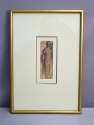 Original Watercolor Pen & Ink Figural Portrait Cariota Signed/Marked By Artist