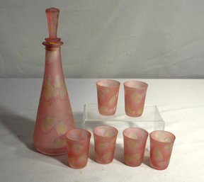 Vintage ILANIT OLAMTOV Jerusalem Glass Sake Decanter With 6 Shot Glasses