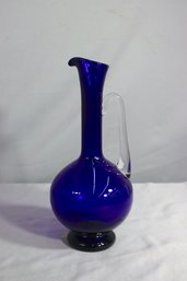Vintage Cobalt Blue Italian Empoli Glass Pitcher