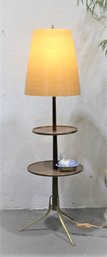Vintage MCM Two Table Tiered Floor Lamp On Graceful Curvaceous Tripod Base