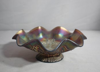 Amber Northwood Carnival Glass Star Of David And Bows Ruffled Bowl