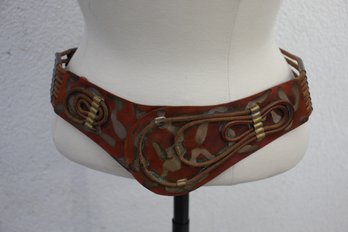 Artisan Signed Vintage Leather & Metal Statement Belt