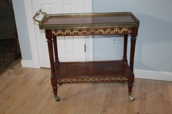 Hollywood Regency Style Rolling Bar Cart - Ornate Brass Mounting And Gallery