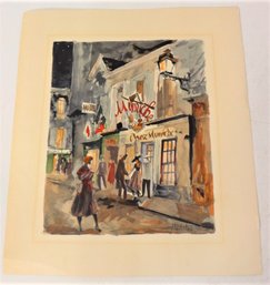 Vintage Paris Street Franz Herbelot Hand Painted Watercolor Art Print Of, Unframed