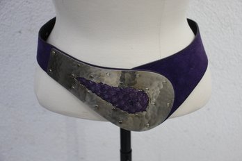 Ravid Artistic Designs Purple Leather And Hammered Stainless Statement Belt