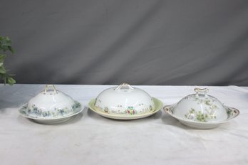 Group Lot Of 3 Vintage French Limoges Covered Butter Dishes