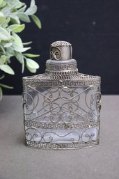 Vintage Perfume Bottle With Scroll And Greek Key Filigree
