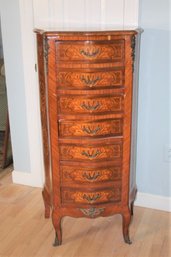 Vintage Louis XV Marquetry Bombe Front7 Drawer Semainier Tall Chest