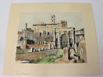 Vintage Roman Forum Franz Herbelot Hand Painted Watercolor Art Print, Unframed