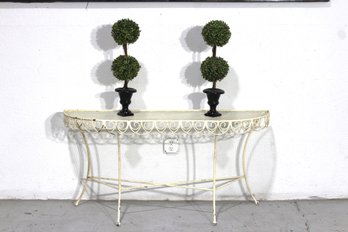 Vintage Metal Console Table With Intricate Scrollwork
