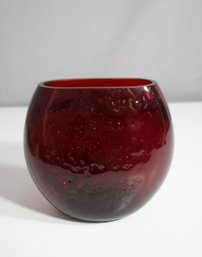 Vintage Ruby Red Handblown Glass Vase With Textured Finish