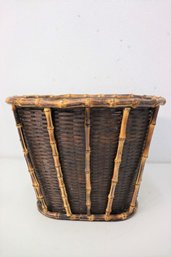 Brown Rattan And Scorched Bamboo Oval Waste Bin