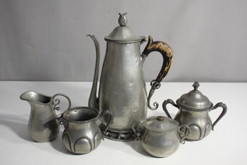 Group Lot Of Vintage Pewter Tea Set