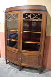 Vintage Mahogany  China Cabinet. 2 Wire And Glass Doors ( I Door Missing Glass ) Over 2 Storage Doors
