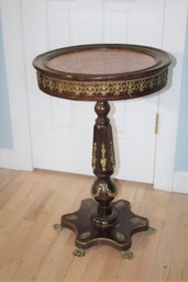 Round Inlay And Brass Tea/Side Table With Six Claw Foot Base